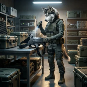 Voorbladkunswerk vir War Dogs met ’n gestileerde toneel wat die produk se oorlogs- en honde-tema beklemtoon; geen leesbare teks is sigbaar nie.