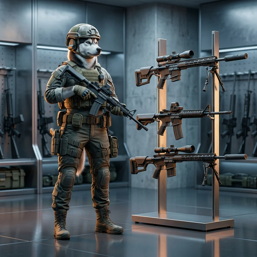 Pangunahing artwork para sa Weapon Tier List sa War Dogs, na tumutukoy sa paghahambing at pagpili ng mga armas sa laro.