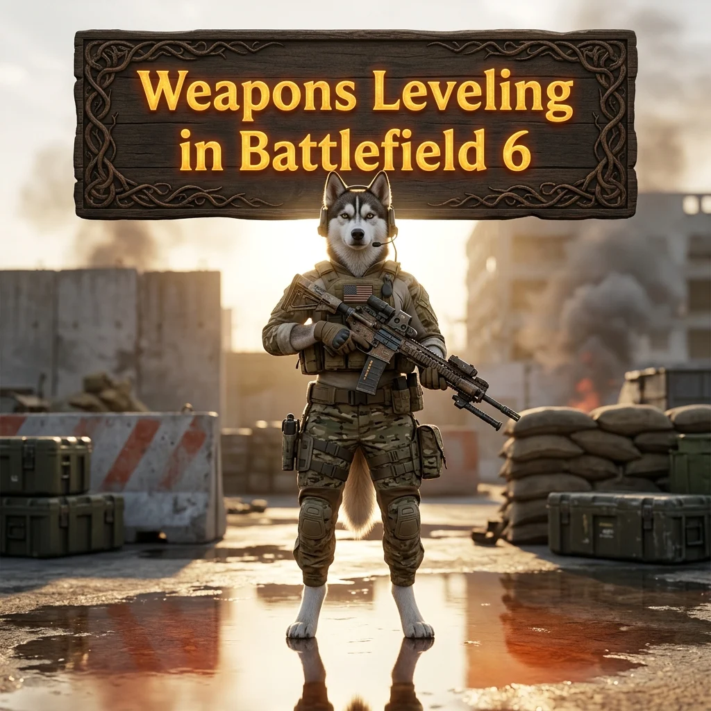 Promotional image for Weapons Leveling Boosting Services in Battlefield 6, focused on weapon progression assistance.