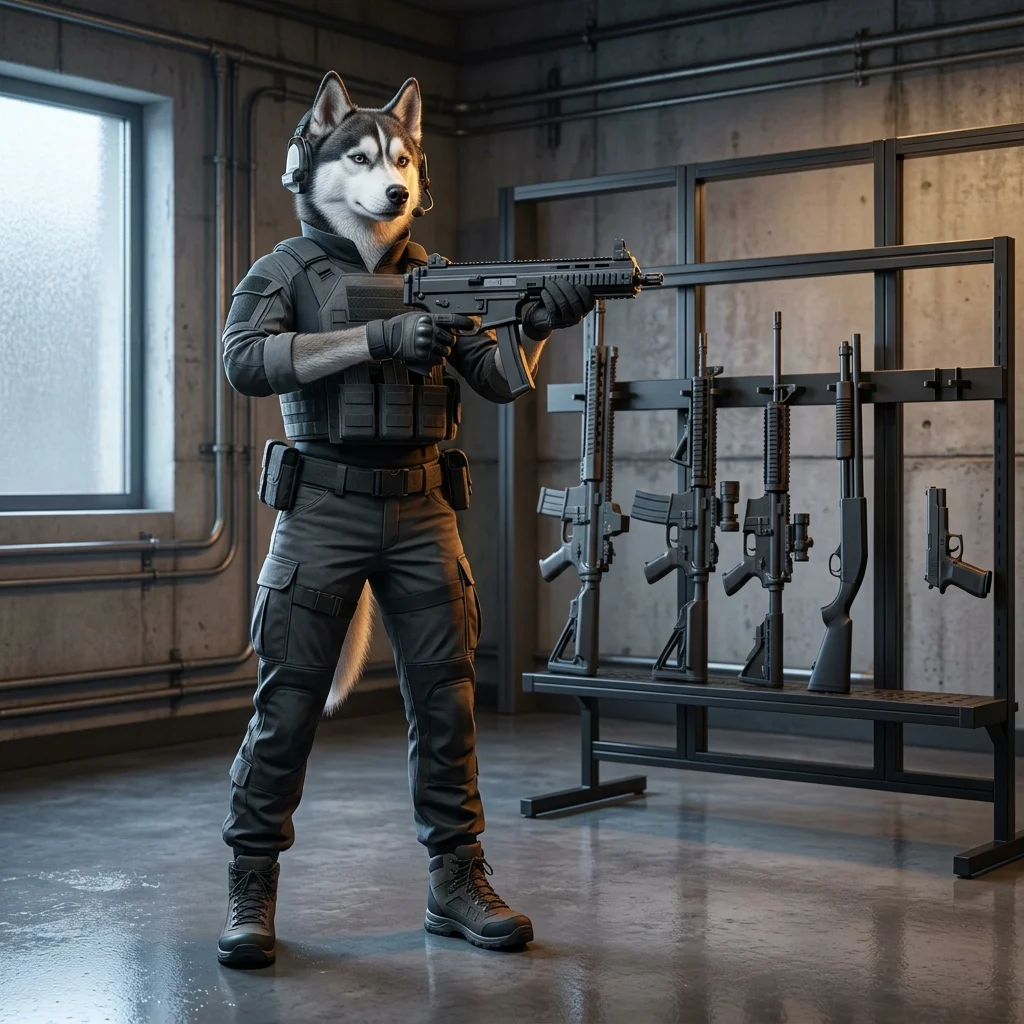 Ilustrační artwork ke žebříčku startovních zbraní ve hře WARDOGS bez čitelného textu.