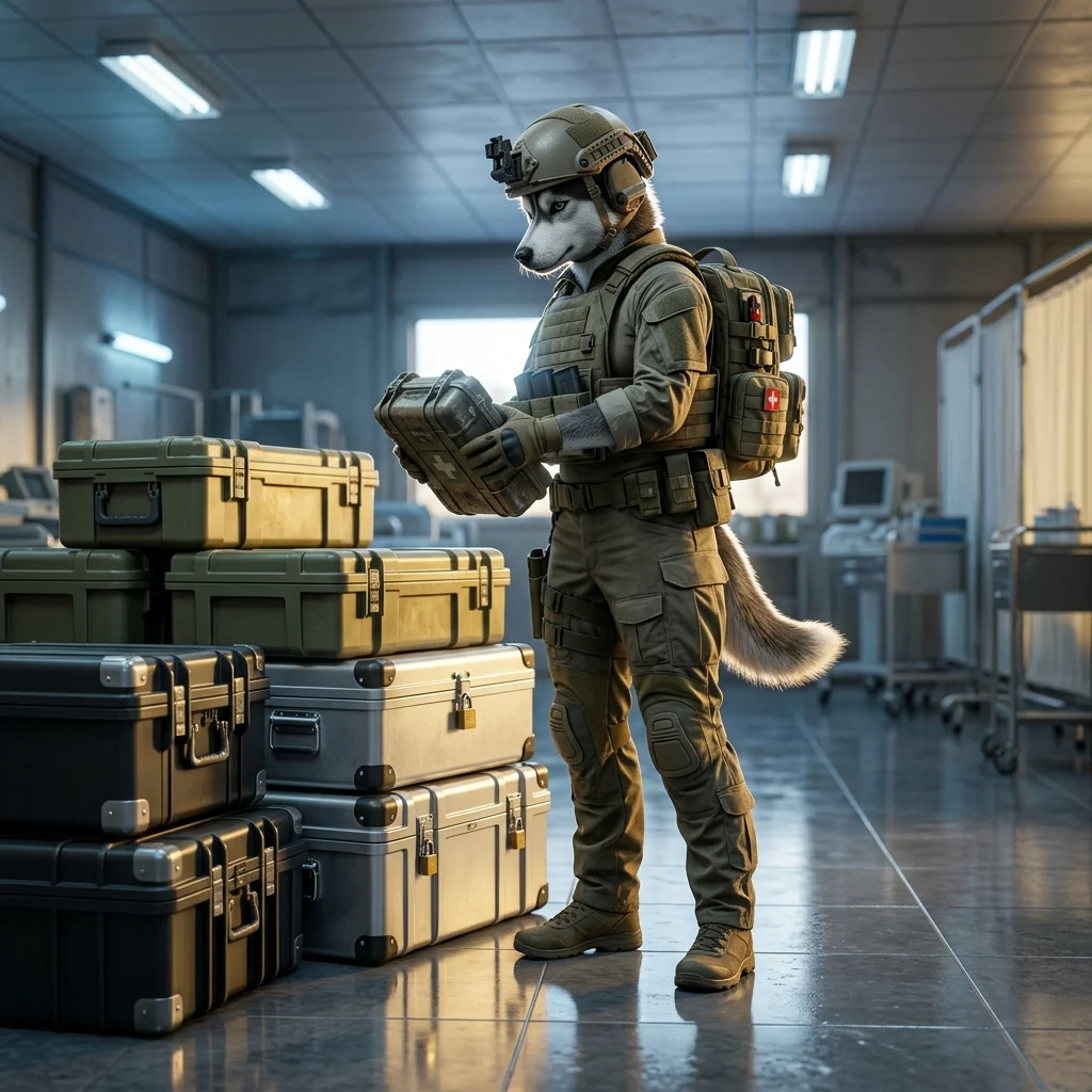 Тематична илюстрация за печалби и награди на медик в играта Wardogs, без четлив текст или знаци.