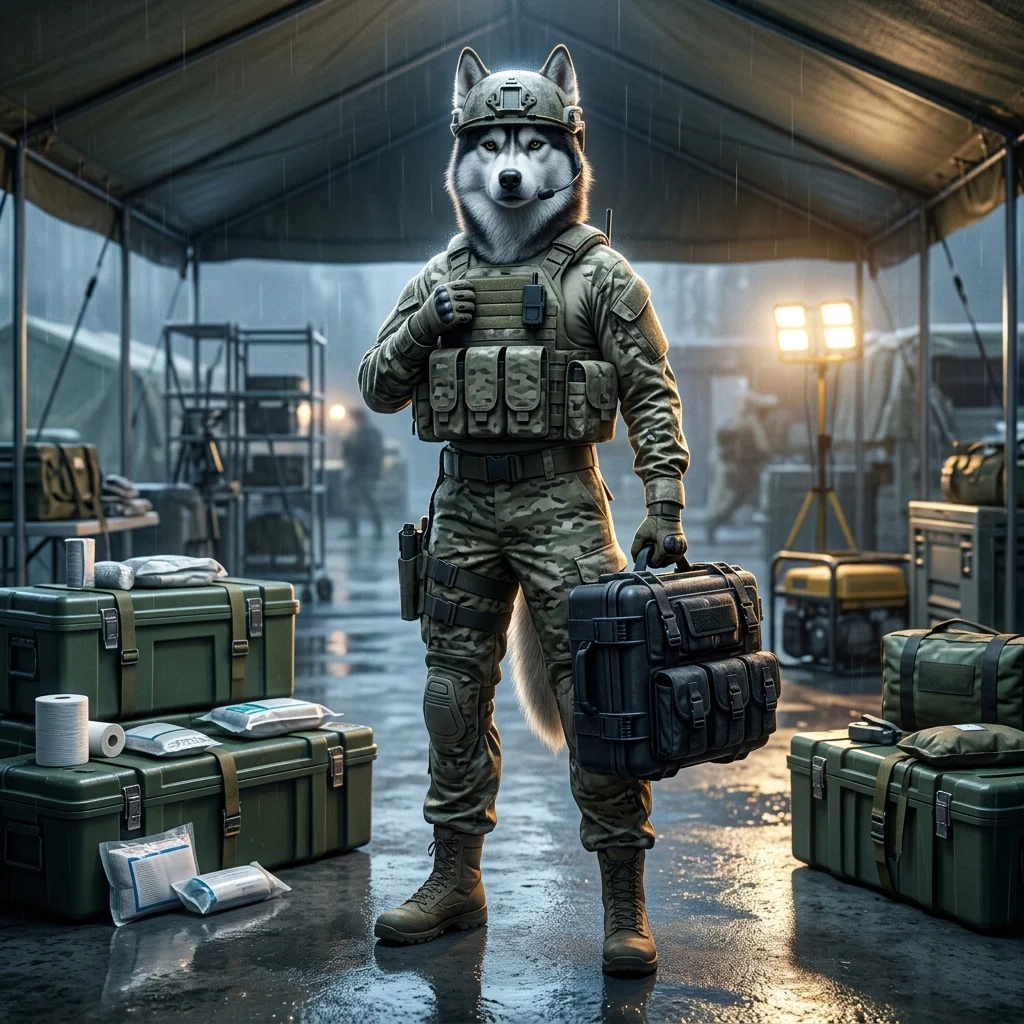 איור אווירה של חובשים בעולם של Wardogs, המוצג כיצירת האמנות המרכזית של המוצר, ללא טקסט קריא או שלט.