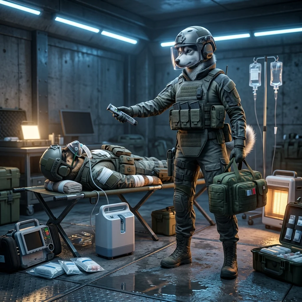 ウォードッグでの衛生兵の役割と利点をテーマにしたゲーム関連アート。チームを支える衛生兵の存在意義を表現した、説明用のビジュアル作品です。